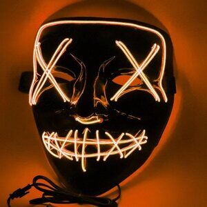 BOGO ORANGE LED Face Mask with 3 Lighting Modes Costume Cosplay Halloween party
